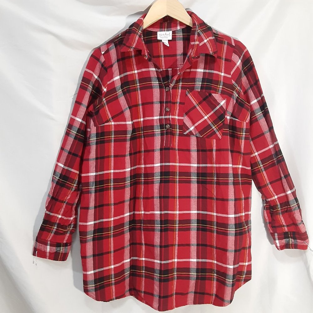 Isabel Maternity by Ingrid & Isabel Red Black Yellow White Plaid Shirt Size Med